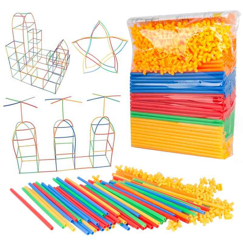 אבני בניין קש diy 4d, תפרי פלסטיק מוכנס בנייה בלוקים מורכבים לבני צעצועים חינוכיים לילדים מתנה - 100 יחידות