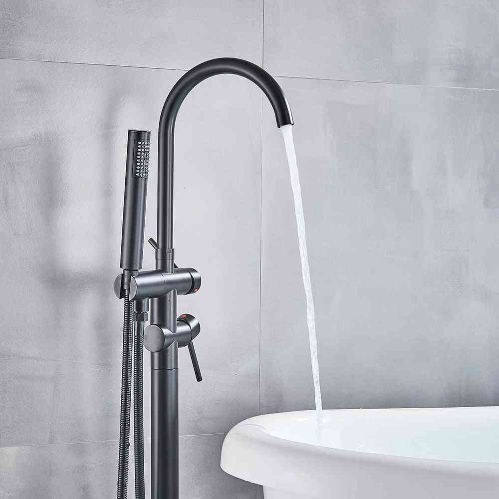 Floor Mounted, Dual Handle-bathtub Shower Faucet Set