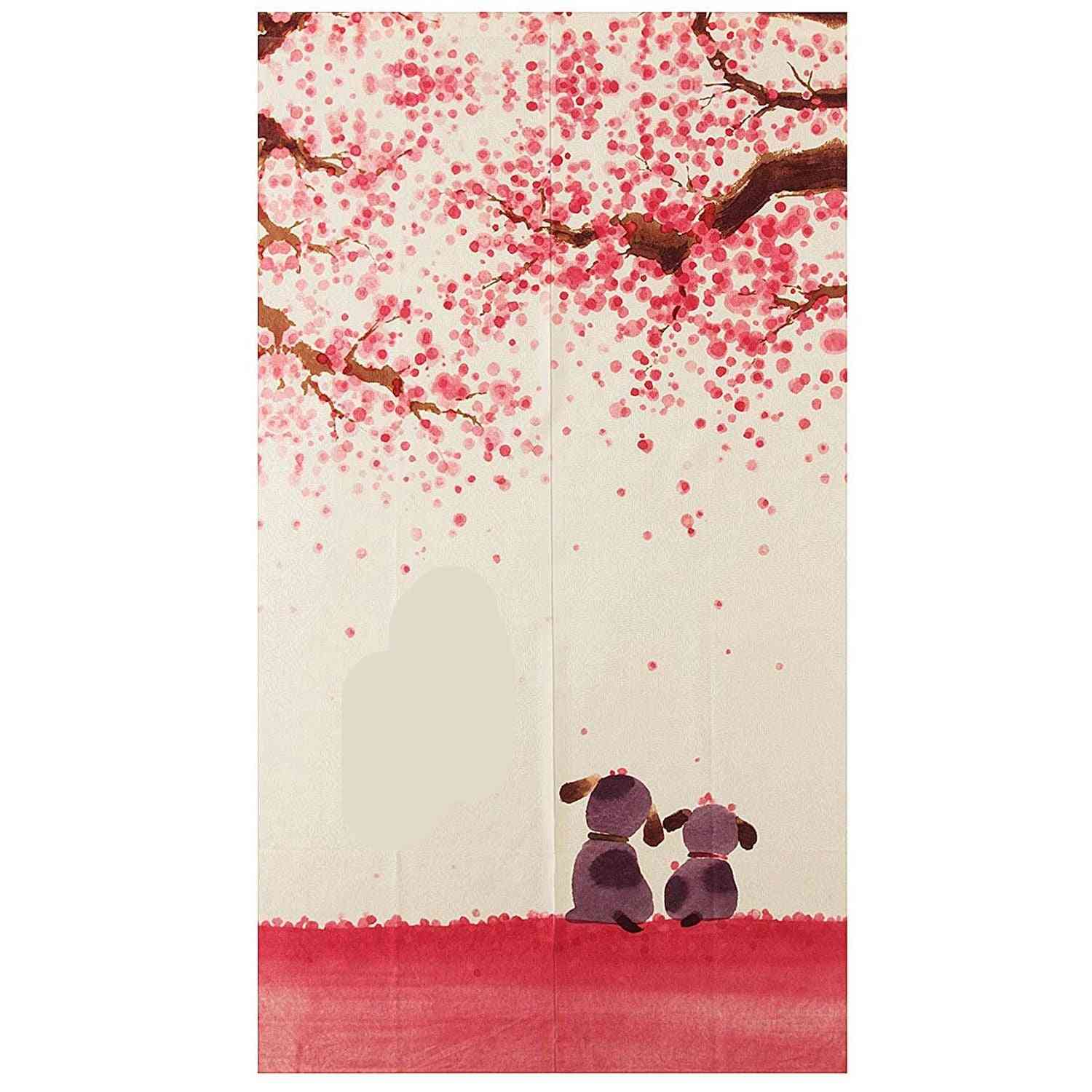 Happy Dogs Cherry Blossom Japanese Style Doorway Curtain
