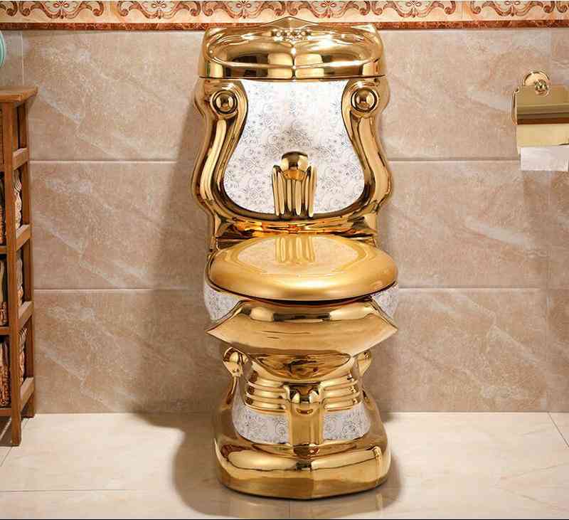 Artistic Golden Closestool Gravity, Fluishing Washdown Toilet