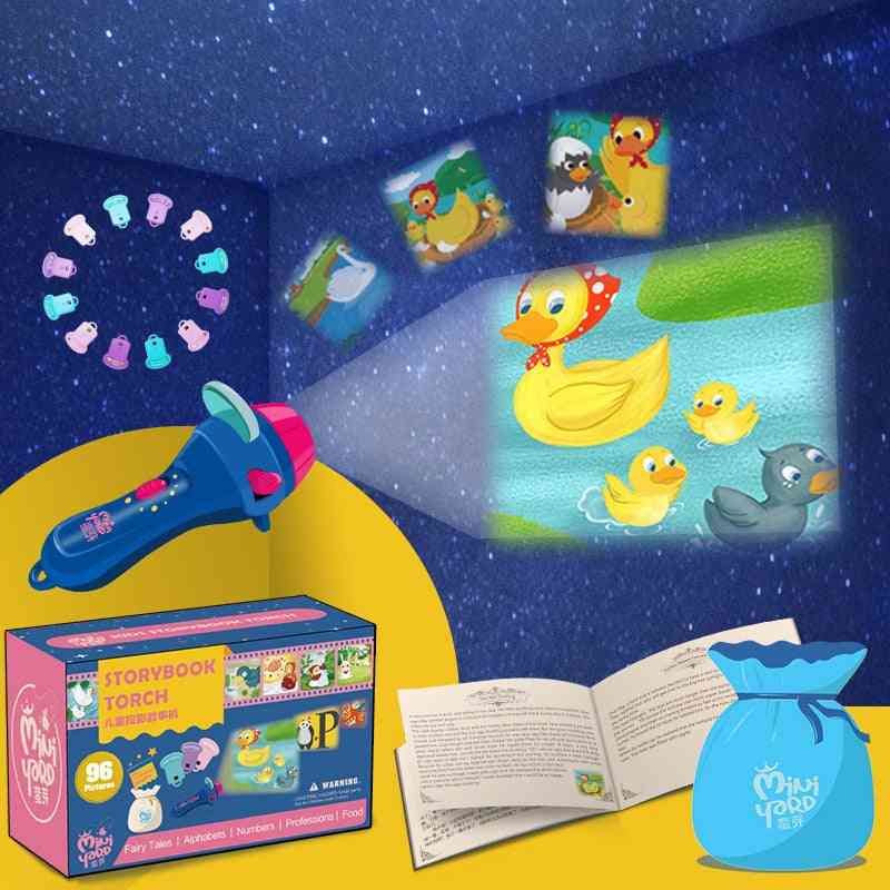 Mini projetor tocha com livro de histórias - brinquedo educativo para crianças