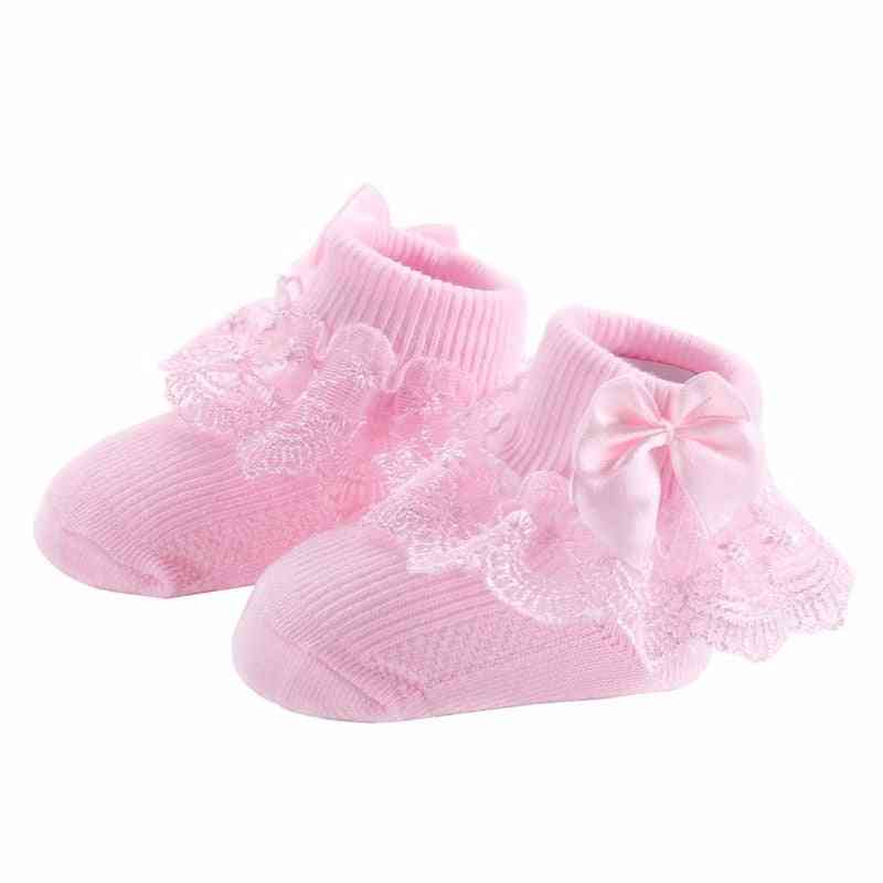 Calzini di cotone neonato in pizzo con fiocco, carino stile principessa