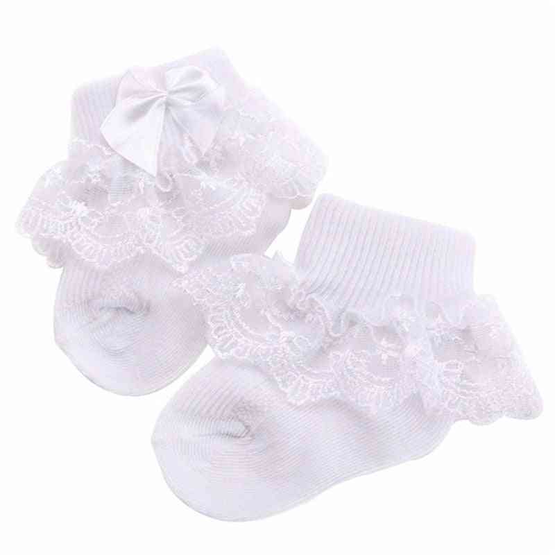 Calzini di cotone neonato in pizzo con fiocco, carino stile principessa