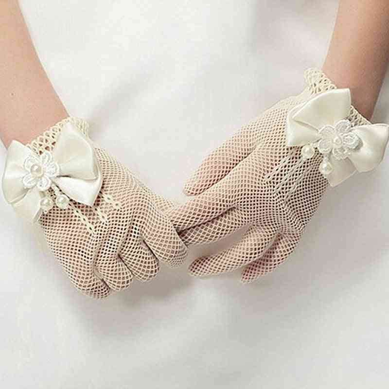 Girls Gloves - Mesh Bow Pearl Princess Party Supplies