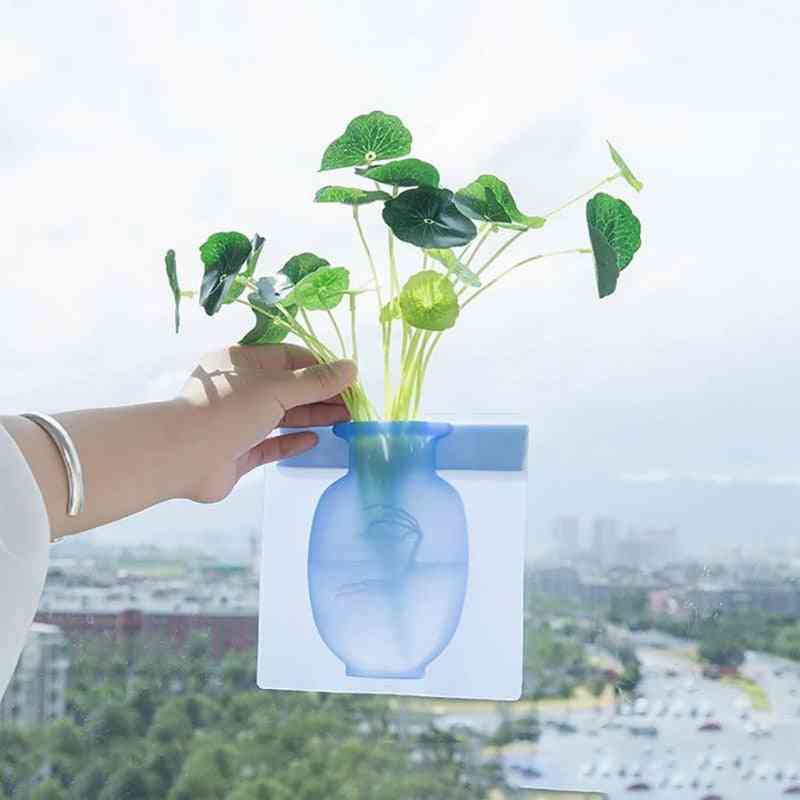 Wandbehang Blümchenflasche Silikon Vase Behälter magischen Aufkleber auf Glaspflanze Blumentöpfe klebrigen Behälter Wohnkultur