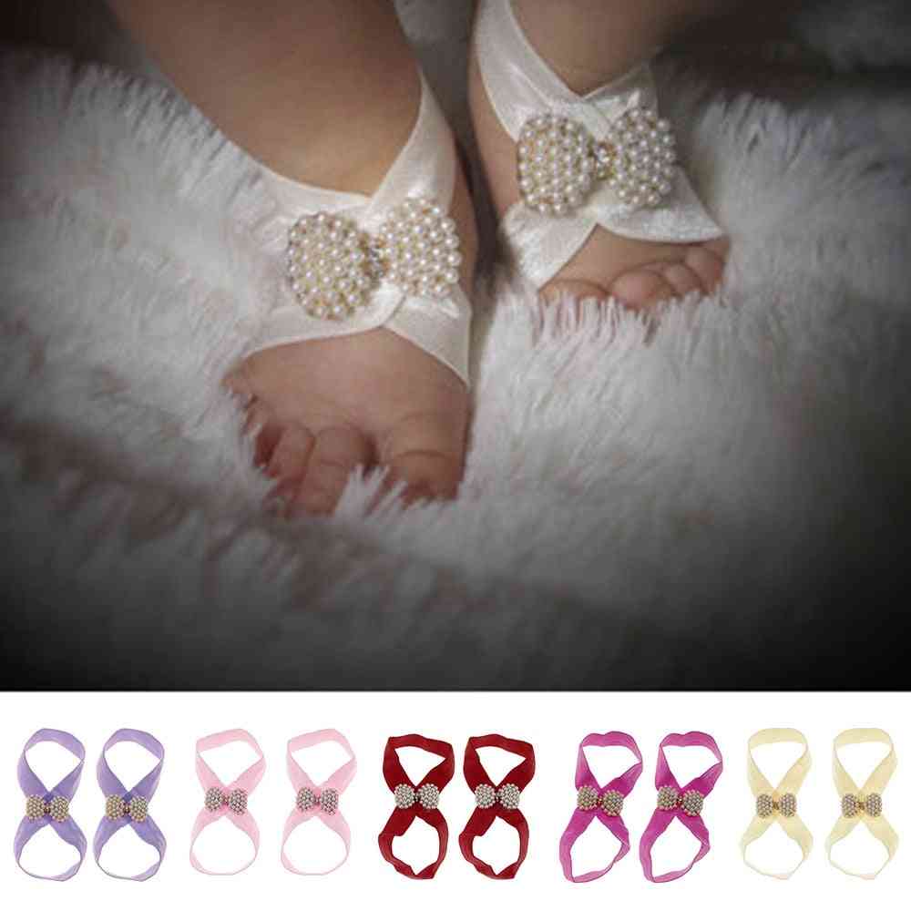 новородено бебе момичета еластична лента за крака фалшиви перлени боси сандали декорация най-добрият избор за рожден ден, парти и снимка