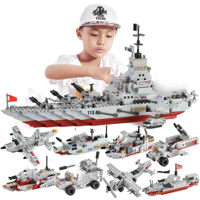1000+ szt.Figurki samolotów marynarki wojennej - Klocki Okręt wojenny Armia Klocki dla dzieci - 62006 bez pudełka