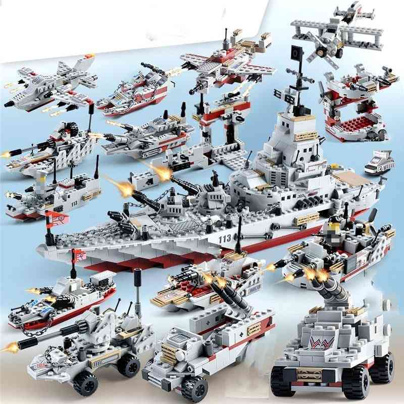 1000+ Pcs Navy Aircraft Figures - Building Blocks Army Warship Construction Bricks Toy