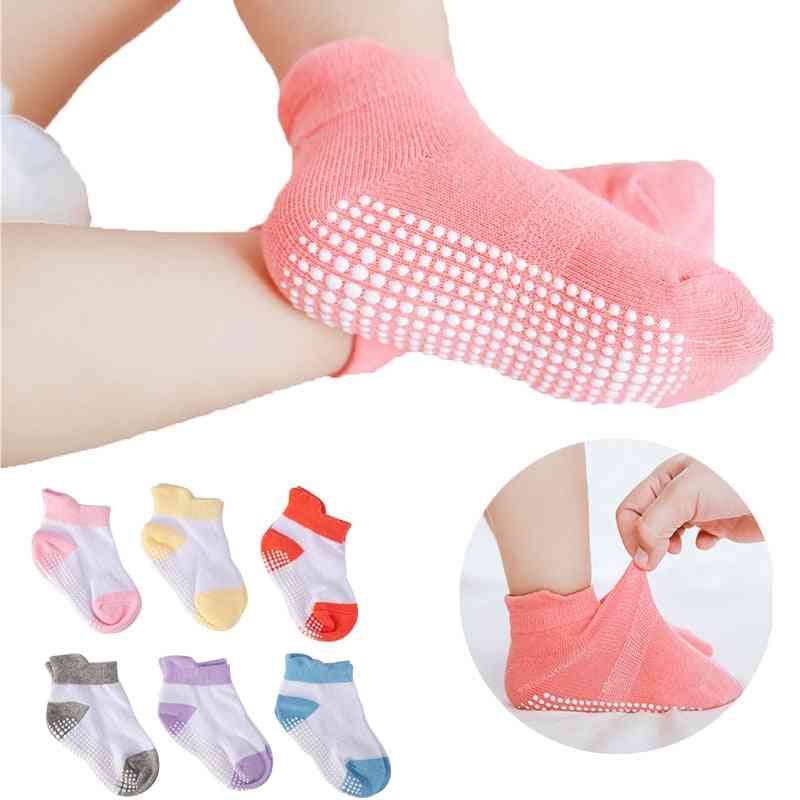 Cotton Baby 's Floor Socks- Non-slip Boat Low Cut With Rubber Grips