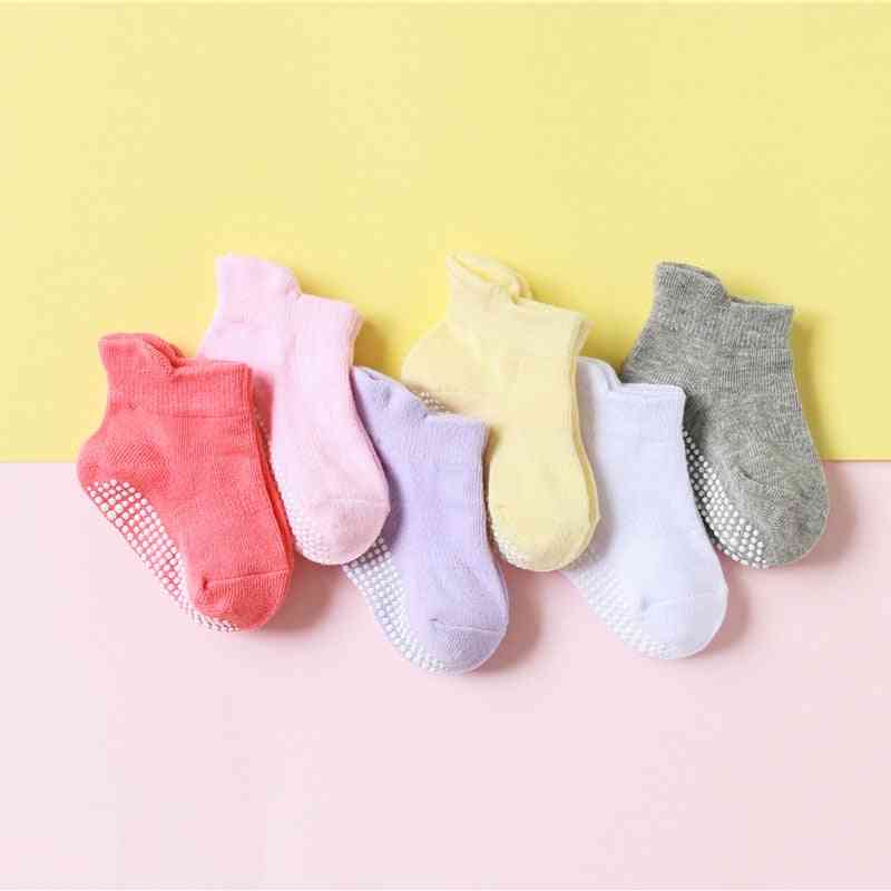 Cotton Baby 's Floor Socks- Non-slip Boat Low Cut With Rubber Grips
