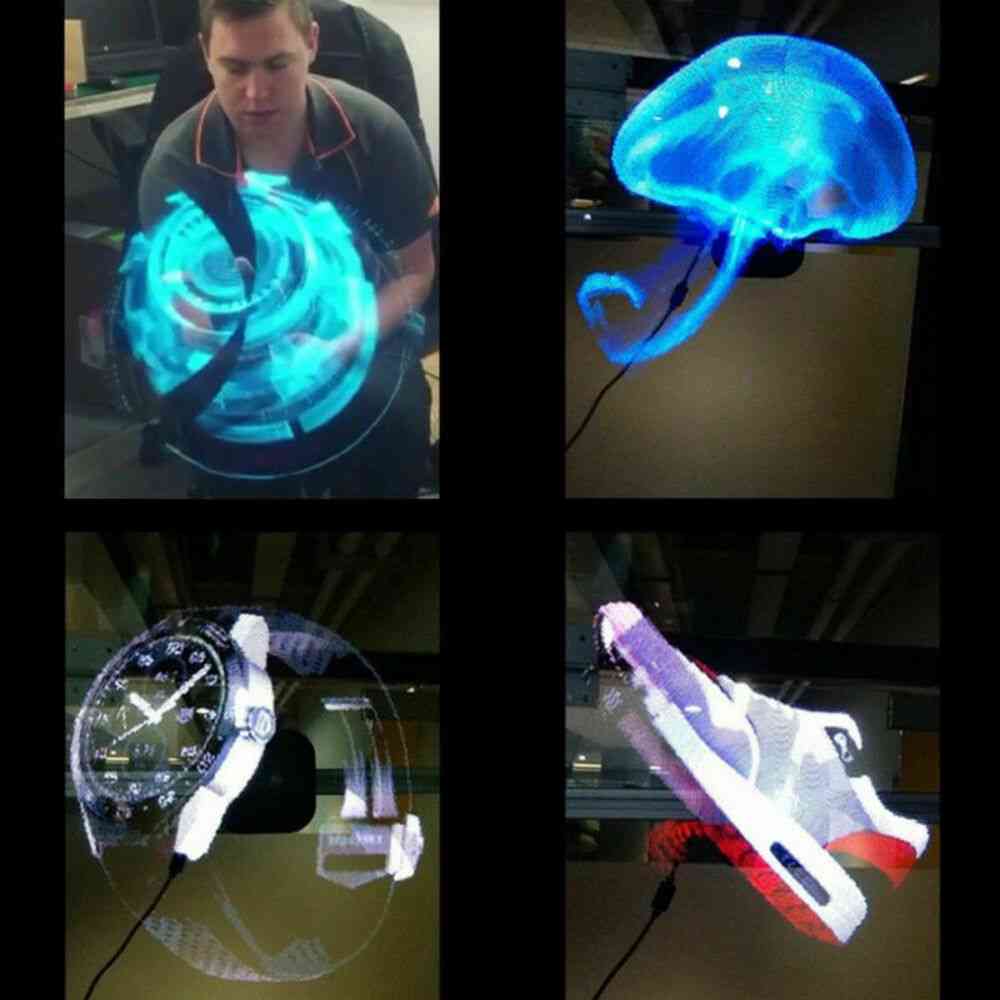 3D Hologram Annonseringsdisplay LED Vifte Holografisk Imaging Projektor Lys Med 16 GB Minnekort - Us Plug 384Leds Wifi