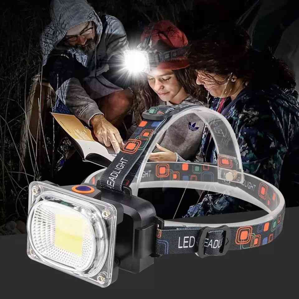 Portable Mini Cob Led Headlamp, Usb Charging Outdoor Searchlight