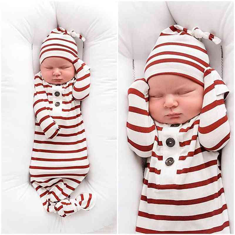 Newborn Baby, Striped Sleeping Swaddle Bag Blanket With Hat
