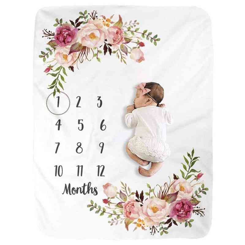 Baby Milestone Blanket, Flannel Newborn Photo Prop Backdrop With Monthly Growth Chart For Girl And Boy