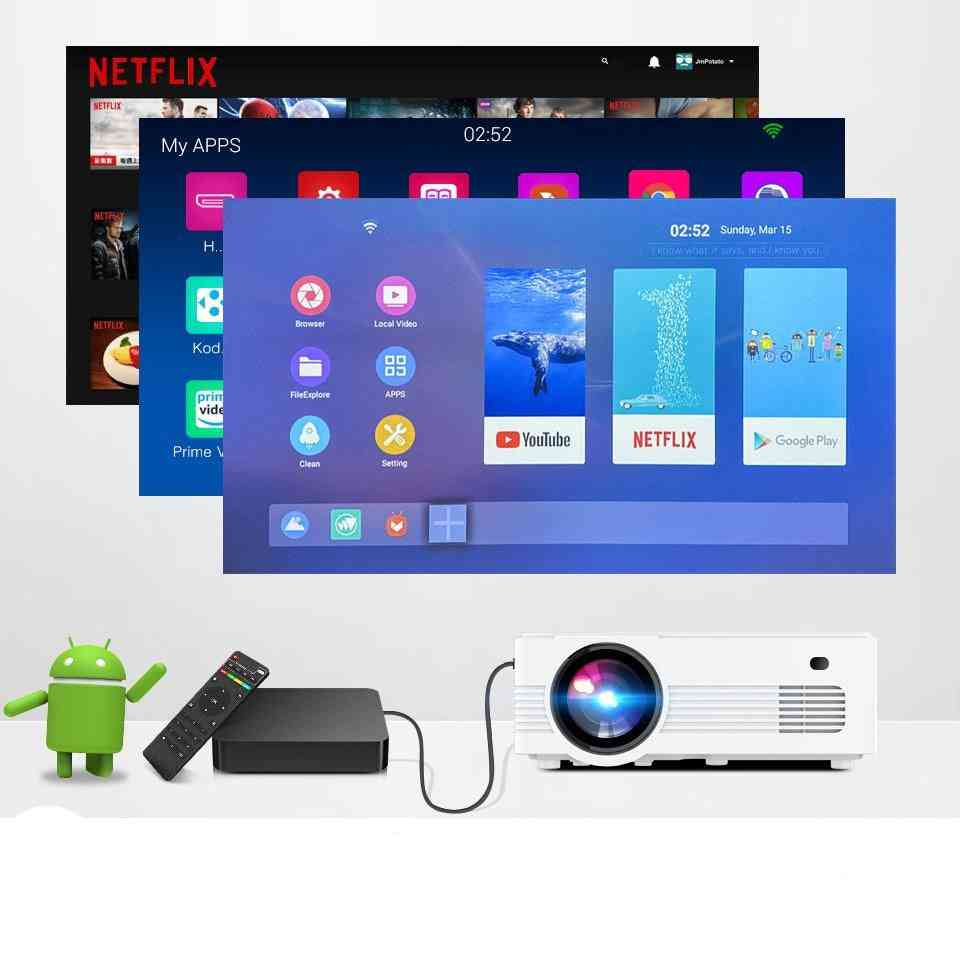 Kannettava mini-HD-led-projektori (valinnainen Android 10 -televisio), 150 tuuman kotiteatteri - c520 lisää tv-ruutu
