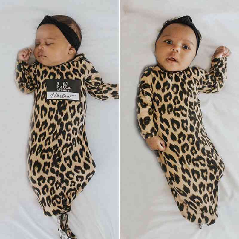 Pudcoco baby långärmad leopardtryckt sovsäckar nyfödda spädbarn filt lindning klänning - 1 / 3m