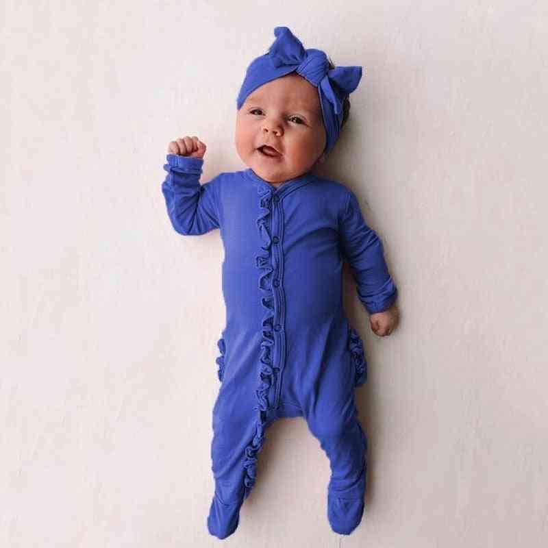Babyjongen, meisjes romper playsuits, nachtkleding pyjama met hoofdband - blauw1 / 60cm