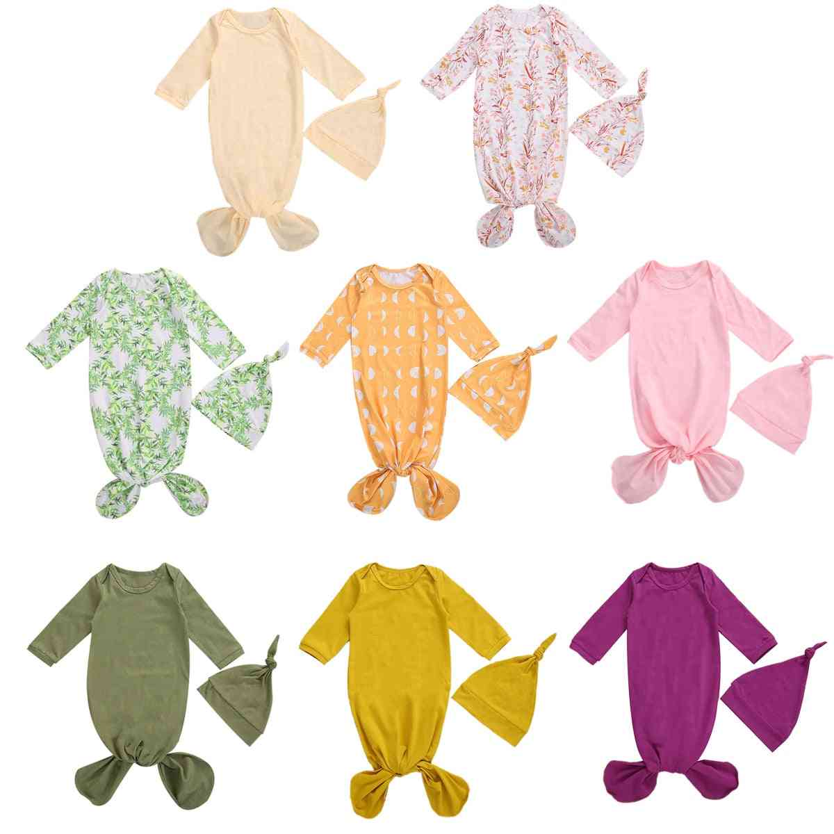 0-6 Monate Neugeborenen Babyschlafsack Blumendruck Langarm Einteiler + süßes Hut-Set für Kleinkinder, Jungen, Mädchen Bettwäsche - a