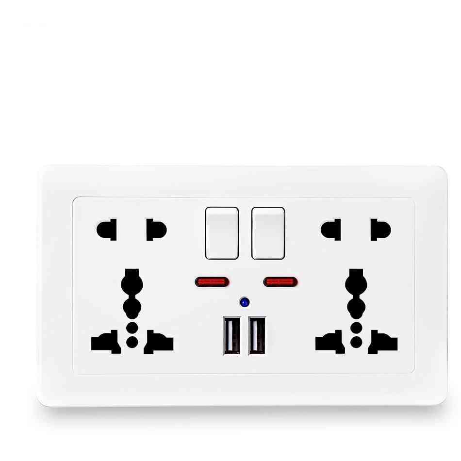 Presa di corrente a muro universale a 5 fori -2.1a doppia porta USB, (146mm * 86mm) con indicatore LED - bianco / 110-250v
