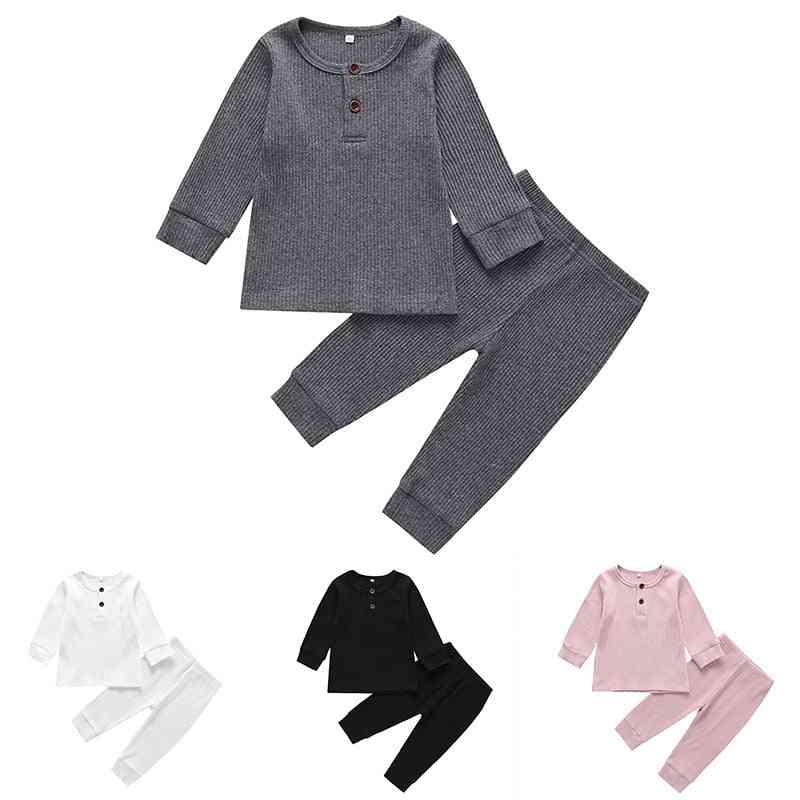 Jarná súprava detského oblečenia -dlhý rukáv pevné topy + pyžamo nohavíc