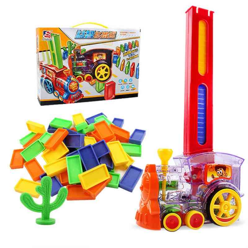 Dominó, colocación automática, tren eléctrico, coche, juguetes educativos para niños, set de regalo de navidad para niños, 80 piezas de dominó