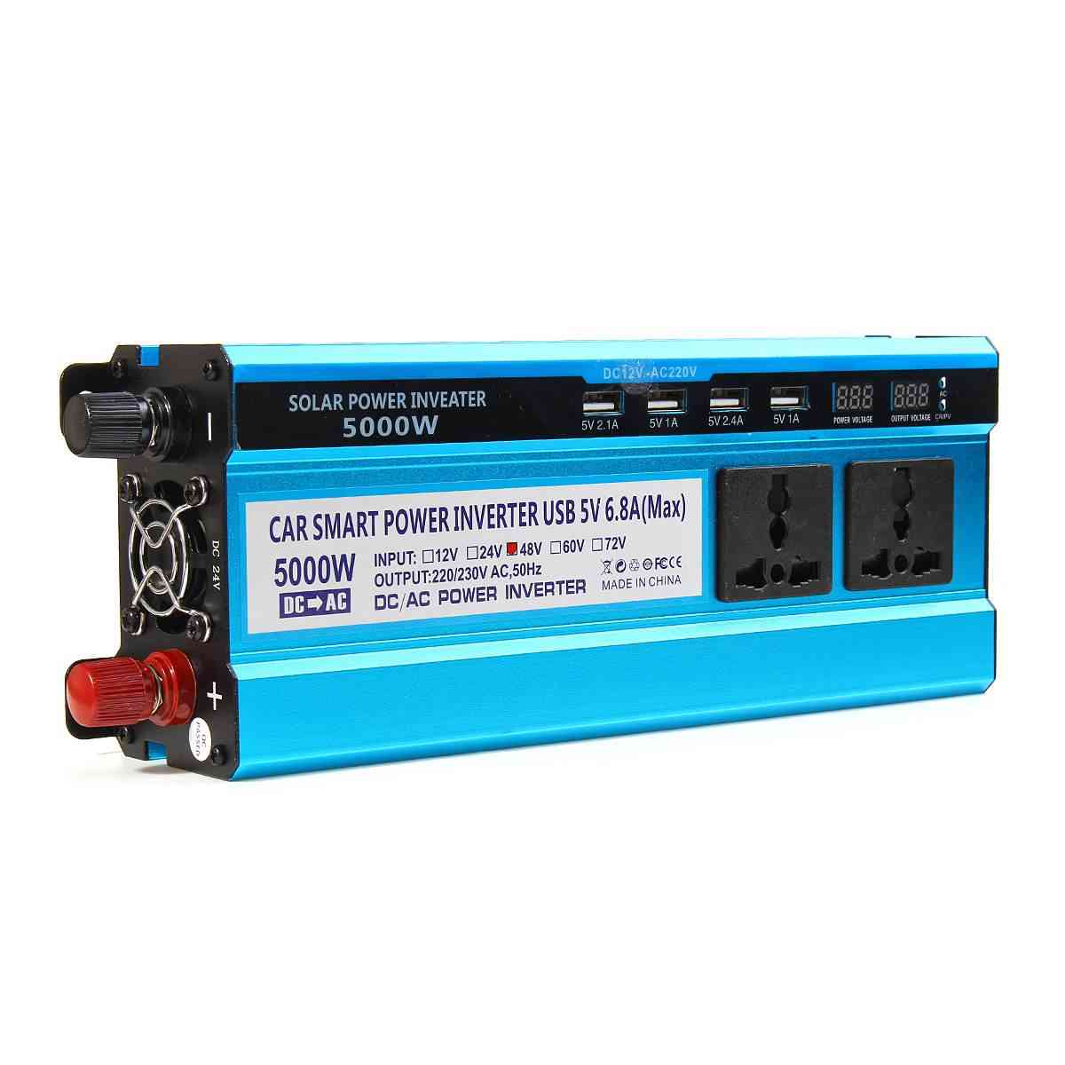 5000w Solar Power Inverter With Double Display, 3 Sockets And 4 Usb Ports
