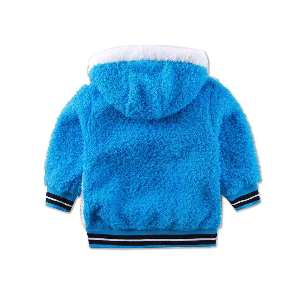 Dziecięca bluzka z długim rękawem chłopięca i dziewczęca bluza z kapturem polar koralowy ciepła jesienno-zimowa odzież dla dziecka - błękitna / 3m