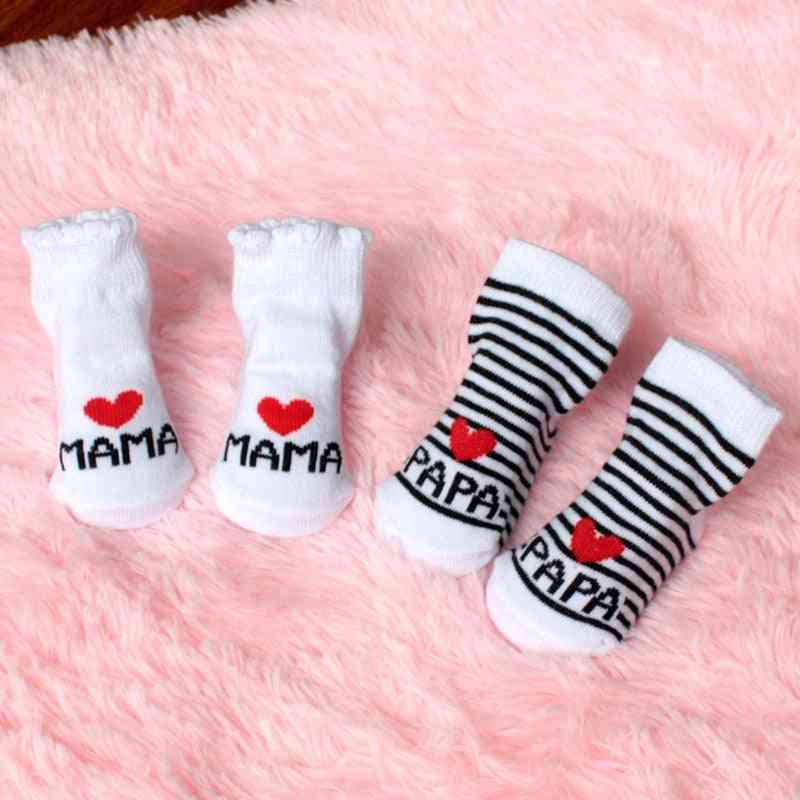 Lovely Soft, Stripe Cotton-love Mama/papa Socks For Newborn