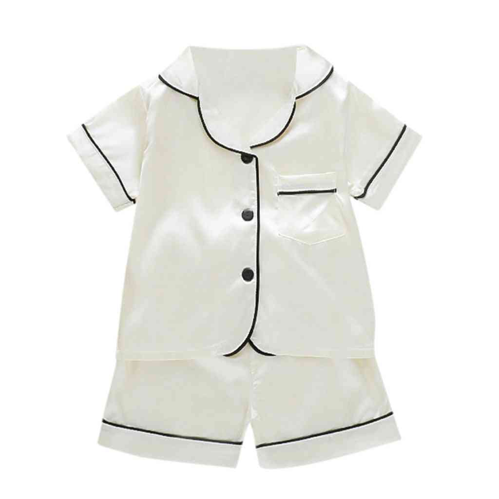 Noworodek Baby Boy Zestaw ubrań z krótkim rękawem Solidna kieszonkowa piżama T-shirt topy szorty spodnie bielizna nocna garnitur maluch odzież domowa