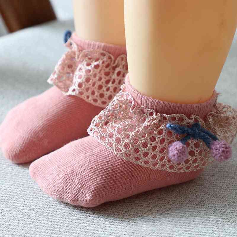 Jarní a podzimní roztomilé krajkové květinové mašle ponožky novorozené holčičky