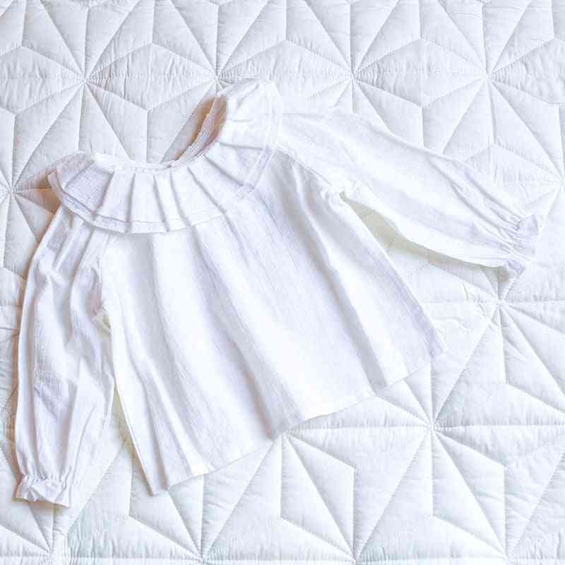 Bluzka niemowlęca wiosna jesień przytulna bawełna noworodka koszula dziecięca plisowany kołnierzyk długi rękaw odzież dziecięca - biały / 6m
