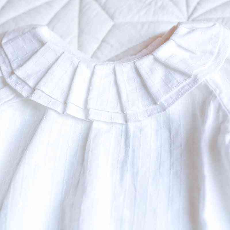 Camicetta per bambini primavera autunno accogliente cotone neonato camicia per bambini manica lunga colletto pieghettato capispalla per bambini - bianco / 6 m