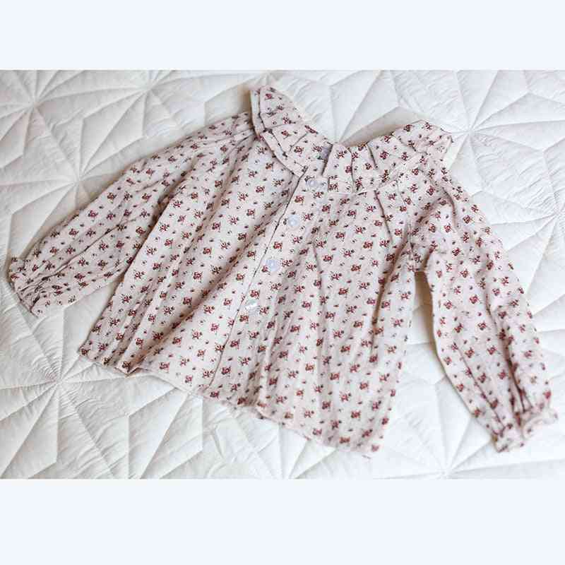 Blusa de bebé primavera otoño acogedor algodón recién nacido camisa para niños manga larga cuello plisado niños outwear - blanco / 6m