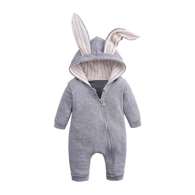 Autumn/winter Clothing- Overall Full Sleeve And Bunny Ear Hooded-baby Rompers