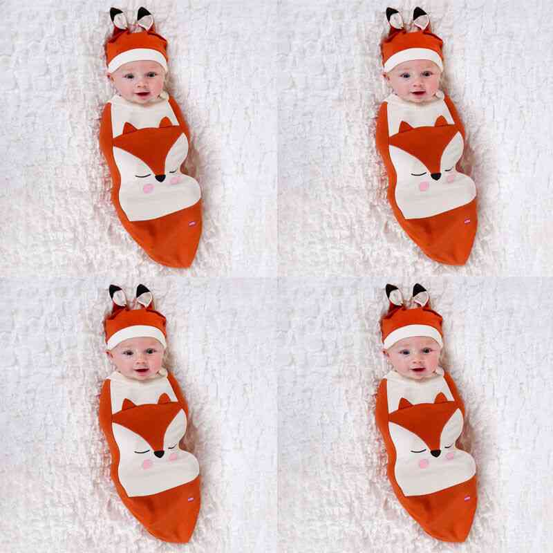 Novorojenček fant deklica lisica spalna vreča, topla odeja za dojenčke, zavitje obleka bombažna kapa obleka
