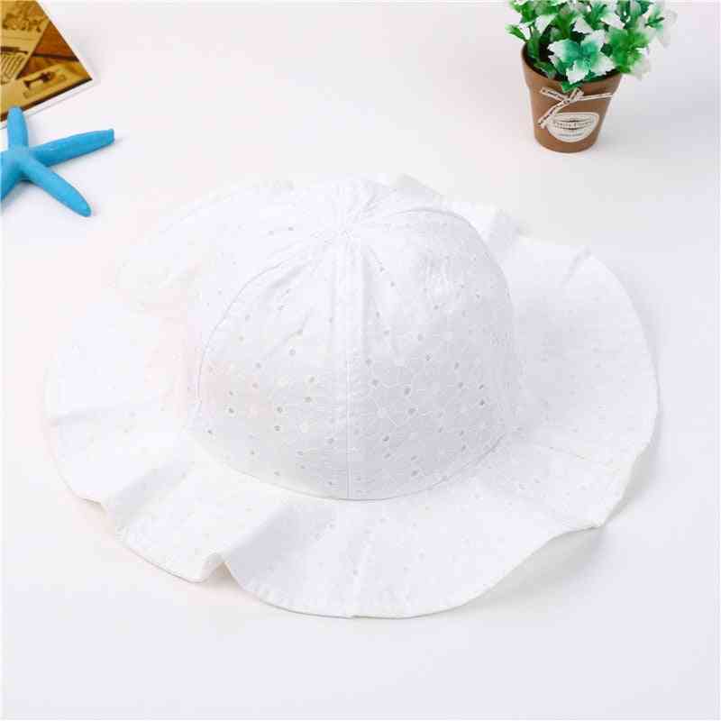 Chapeau de soleil bébé fille, été coton, bonnet de plage - 1 fleuri blanc