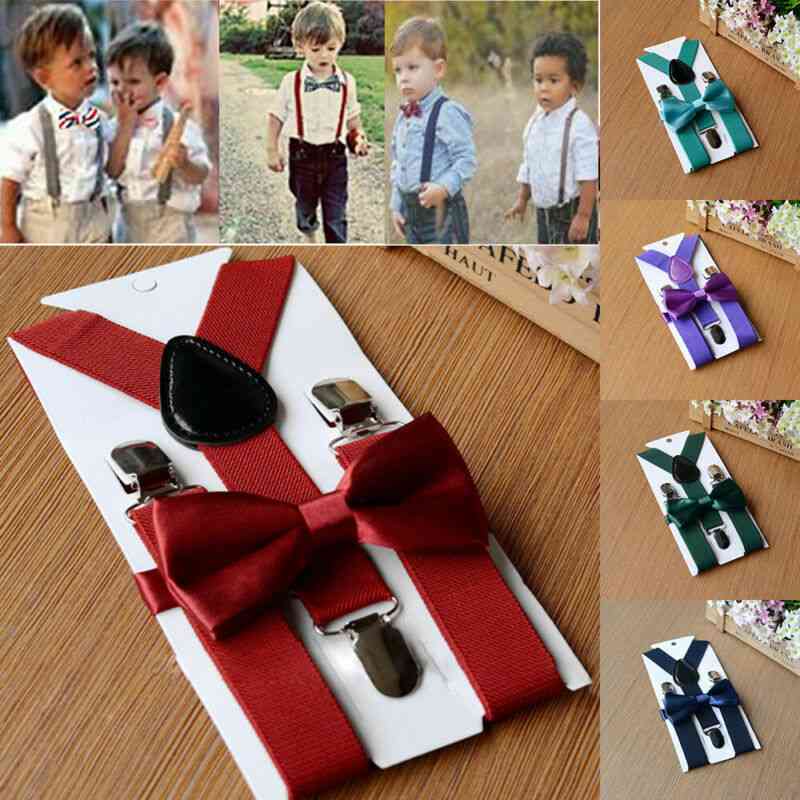 Cinto de gravata borboleta bebê menino crianças gravata borboleta de veludo - suspensórios suspensórios conjuntos de crianças clipe - vermelho