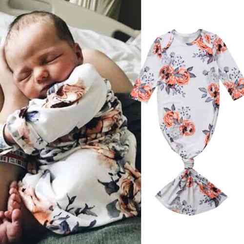 Blomstret natkjole-bomulds langærmet nattøj til babypiger