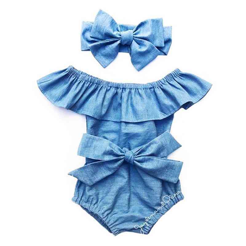 Nyfödda flickor framsida bowknot bodysuit romper jumpsuit outfits set - 6m