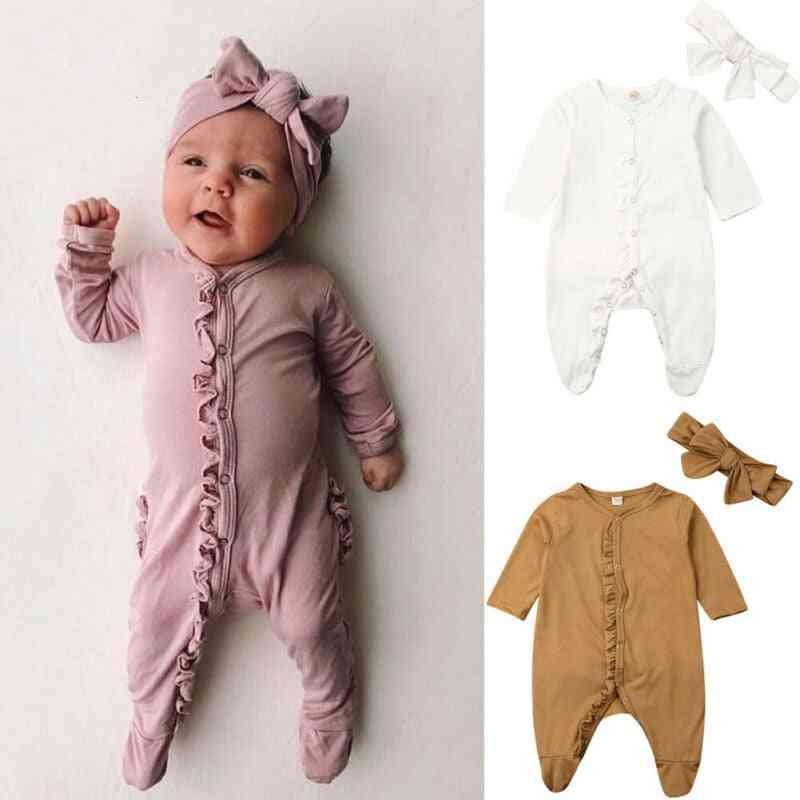 Newborn Baby Footies Jumpsuit & Headdress