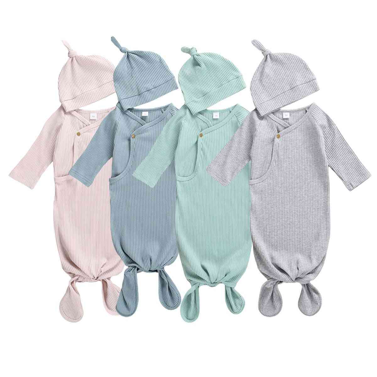 Newborn Baby Girl Solid Knitted Swaddle Wrap Blanket Sleeping Bag+hat Set