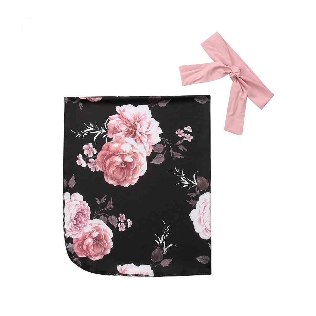Newborn Baby Cotton Floral Print Blanket Swaddle Muslin Wrap Swaddling Sleeping Bag+headwear