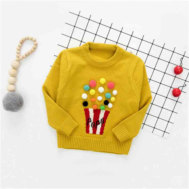 Long Sleeve, Pompon Design-warm Knitted Woolen Sweater