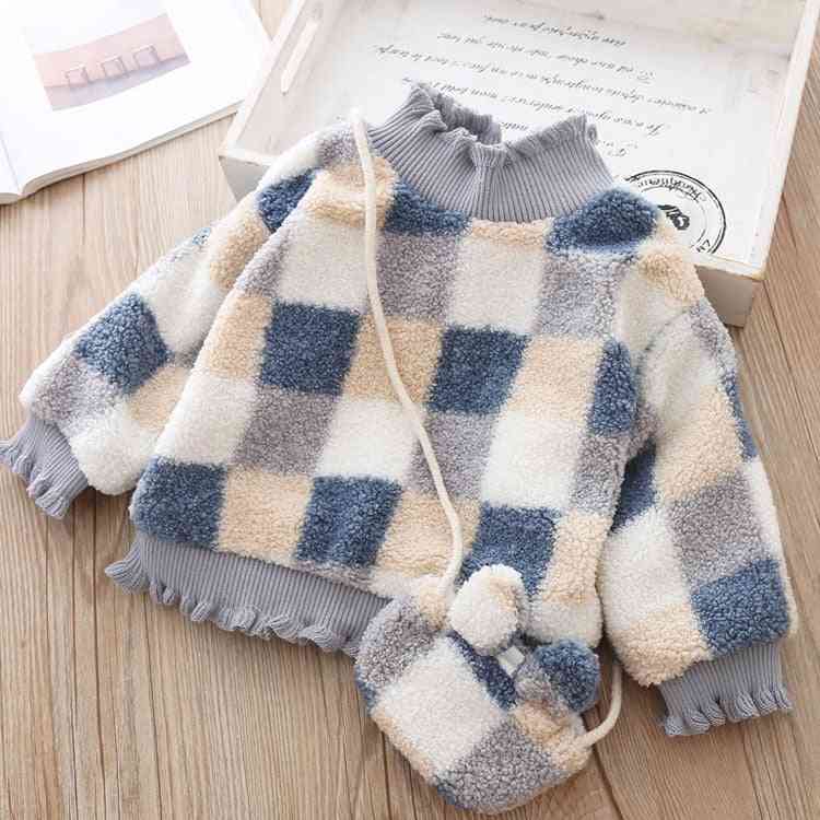 Vestiti caldi di lana di inverno della neonata, vestiti di modo del dolcevita del maglione del plaid della peluche dei bambini