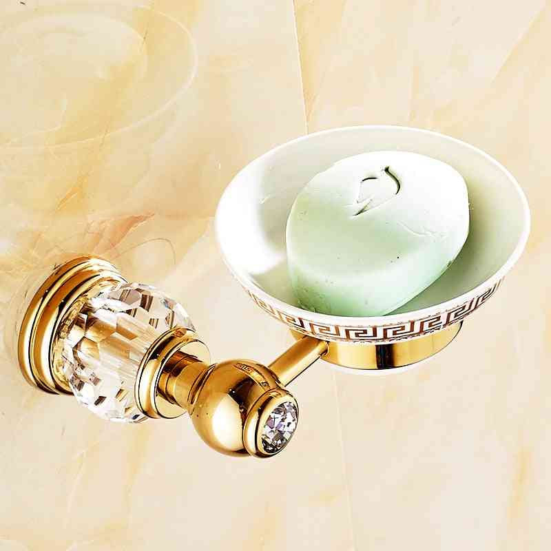 Luxury Crystal Brass Accessories- Hardware Soap Dish, And Towel Paper Holder