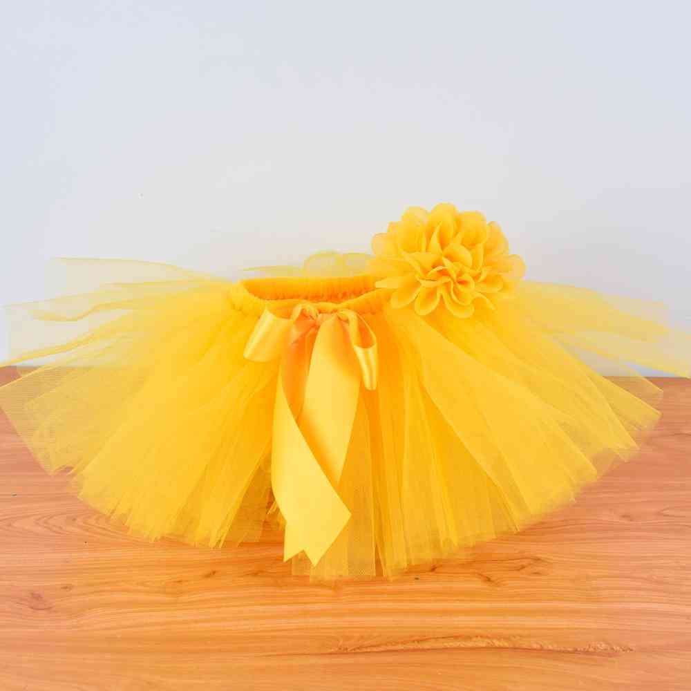 Ensemble de jupe et bandeau de tutu moelleux pour bébé fille jaune, tenue de tutus en tulle d'anniversaire pour nouveau-né photo prop pour 0-12 m - jaune / 0-6 mois