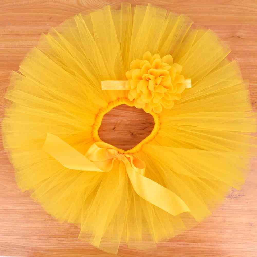 Yellow Baby Fluffy Tutu Skirt & Headband Set, For 0-12m