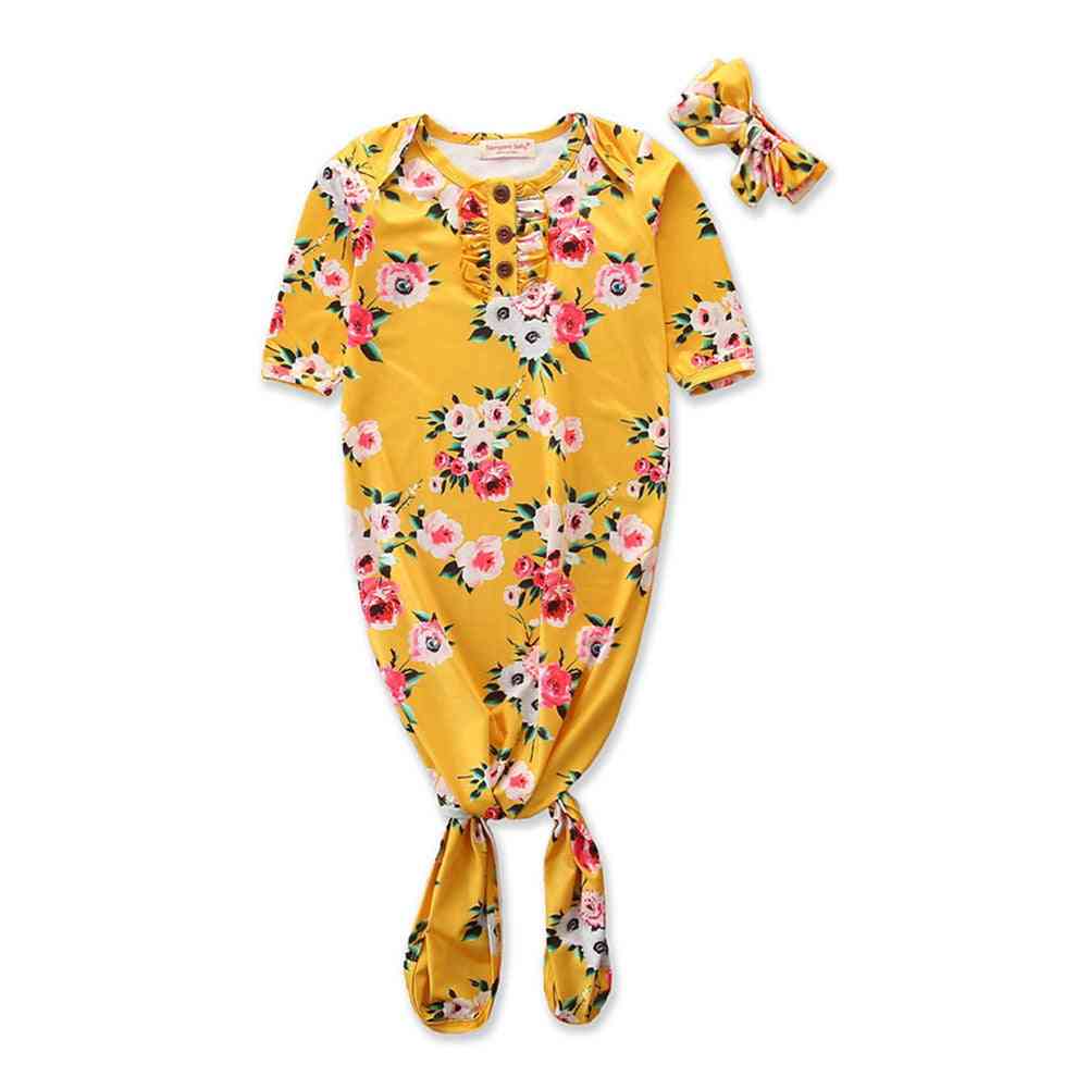Joli motif fleurs bébé fille, gigoteuses avec bandeau - beige / 0 à 6m