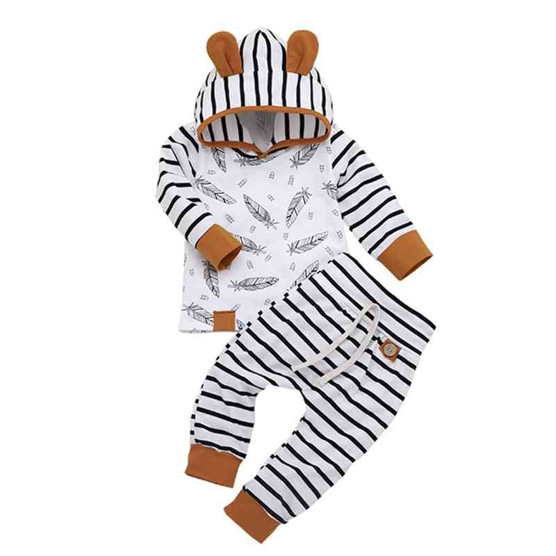 Winter Herbst Neugeborene Baby Feder Strampler Tops gestreifte Hosen Kleidung Outfits Set