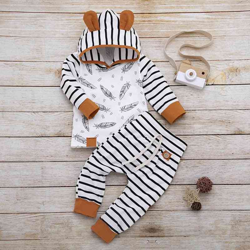 Winter herfst pasgeboren baby veer rompertjes tops gestreepte broek kleding outfits set